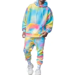 Men's 2pcs 3D Sweatshirt Sets Tracksuit Hoodies Long Sleeve Long pants Sports & Outdoor Light Blue