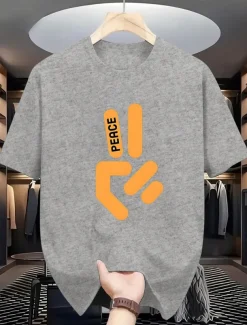 Men's Peace T Shirt 100% Cotton Short Sleeve Graphic Shirt Heather Gray Black White Comfortable Tee Street Fashion Designer Clothing