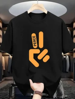 Men's Peace T Shirt 100% Cotton Short Sleeve Graphic Shirt Heather Gray Black White Comfortable Tee Street Fashion Designer Clothing