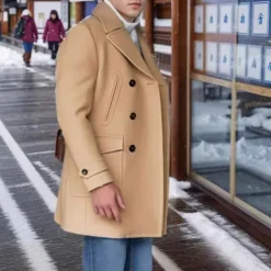 Men's Peacoat Trench Coat Daily Vacation Fall & Winter Polyester Thermal Warm Outerwear Clothing Apparel Fashion Classic Plain Pocket Lapel Double Breasted