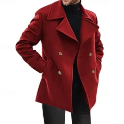 Men's Peacoat Trench Coat Daily Vacation Fall & Winter Polyester Thermal Warm Outerwear Clothing Apparel Fashion Classic Plain Pocket Lapel Double Breasted