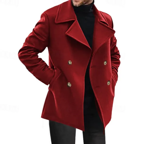 Men's Peacoat Trench Coat Daily Vacation Fall & Winter Polyester Thermal Warm Outerwear Clothing Apparel Fashion Classic Plain Pocket Lapel Double Breasted