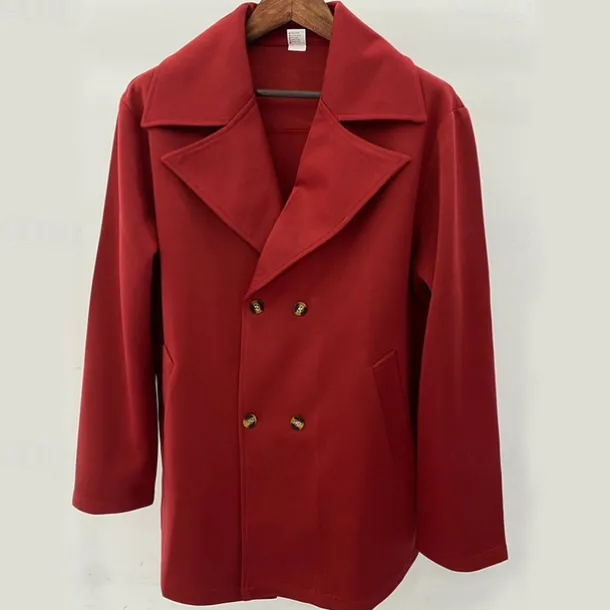 Men's Peacoat Trench Coat Daily Vacation Fall & Winter Polyester Thermal Warm Outerwear Clothing Apparel Fashion Classic Plain Pocket Lapel Double Breasted