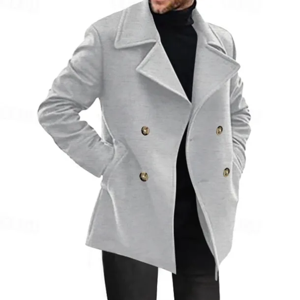 Men's Peacoat Trench Coat Daily Vacation Fall & Winter Polyester Thermal Warm Outerwear Clothing Apparel Fashion Classic Plain Pocket Lapel Double Breasted