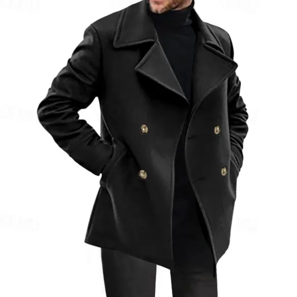 Men's Peacoat Trench Coat Daily Vacation Fall & Winter Polyester Thermal Warm Outerwear Clothing Apparel Fashion Classic Plain Pocket Lapel Double Breasted
