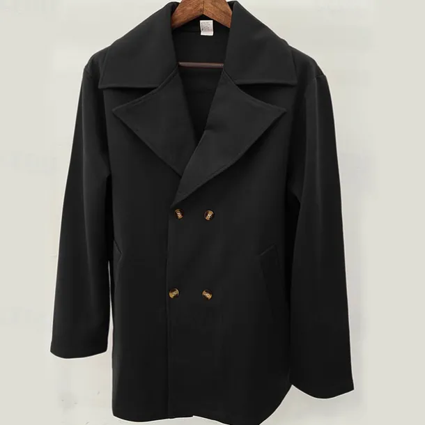 Men's Peacoat Trench Coat Daily Vacation Fall & Winter Polyester Thermal Warm Outerwear Clothing Apparel Fashion Classic Plain Pocket Lapel Double Breasted