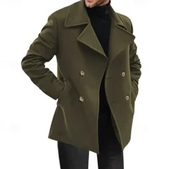 Men's Peacoat Trench Coat Daily Vacation Fall & Winter Polyester Thermal Warm Outerwear Clothing Apparel Fashion Classic Plain Pocket Lapel Double Breasted