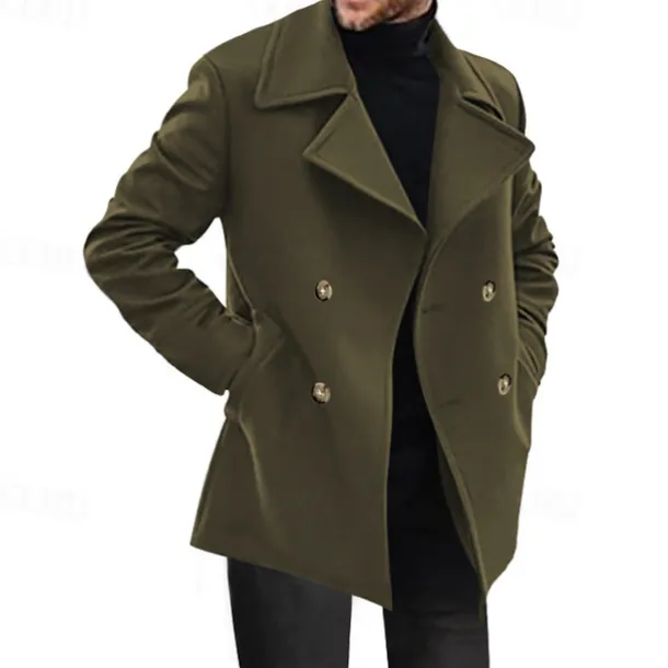 Men's Peacoat Trench Coat Daily Vacation Fall & Winter Polyester Thermal Warm Outerwear Clothing Apparel Fashion Classic Plain Pocket Lapel Double Breasted