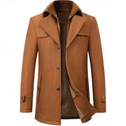 Men's Peacoat Trench Coat Daily Vacation Fall & Winter Polyester Thermal Warm Outerwear Clothing Apparel Fashion Classic Plain Pocket Lapel Zipper