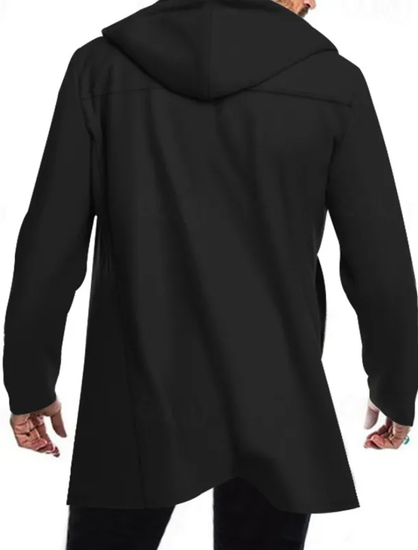 Men's Peacoat Trench Coat Daily Vacation Fall & Winter Polyester Soft Outerwear Clothing Apparel Fashion Classic Plain Pocket Hooded Double Breasted