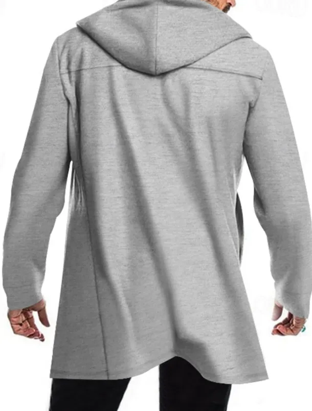 Men's Peacoat Trench Coat Daily Vacation Fall & Winter Polyester Soft Outerwear Clothing Apparel Fashion Classic Plain Pocket Hooded Double Breasted