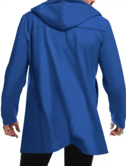 Men's Peacoat Trench Coat Daily Vacation Fall & Winter Polyester Soft Outerwear Clothing Apparel Fashion Classic Plain Pocket Hooded Double Breasted