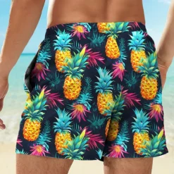 Men's Pineapple Swim Trunks Swim Shorts Board Shorts Mid Waist Vacation Hawaiian Holiday Vacation Holiday Beach Drawstring with Mesh lining Elastic Waist Designer Clothing Apparel
