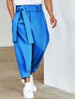 Men's Pink Pants Cropped Pants Harem Pants Casual Pants Pocket Elastic Waist Plain Comfort Breathable Ankle-Length Casual Daily Holiday Stylish Classic Style Black Pink