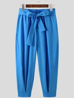 Men's Pink Pants Cropped Pants Harem Pants Casual Pants Pocket Elastic Waist Plain Comfort Breathable Ankle-Length Casual Daily Holiday Stylish Classic Style Black Pink