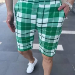 Men's Pink Shorts Shorts Chino Shorts Bermuda shorts Work Shorts Pocket Drawstring Print Grid / Plaid Breathable Soft Knee Length Casual Daily Holiday Simple Formal Gray Green Black-White