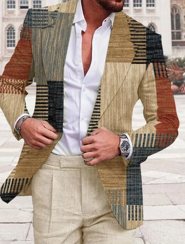 Men's Plaid / Check Graphic Prints Geometry Long Sleeve Turndown Fashion Streetwear Business Work Wear to work Going out Buttons Print