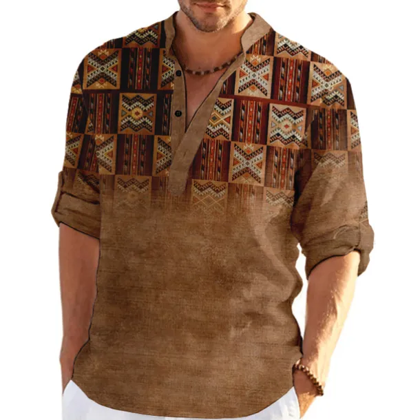 Men's Plaid / Check Patchwork Geometric Pattern Shirt Button Up Shirt Long Sleeve Fashion Streetwear Designer Casual Going out Summer Spring Fall Stand Collar Print Khaki+Khaki Black White Yellow