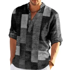 Men's Plaid / Check Patchwork Geometric Pattern Shirt Button Up Shirt Long Sleeve Fashion Streetwear Designer Casual Going out Summer Spring Fall Stand Collar Print Khaki+Khaki Black White Yellow