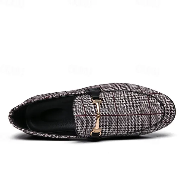 Men's Plaid Fabric Loafers with Metal Buckle – Stylish Slip-On Shoes for Business, Weddings, and Smart-Casual Outfits