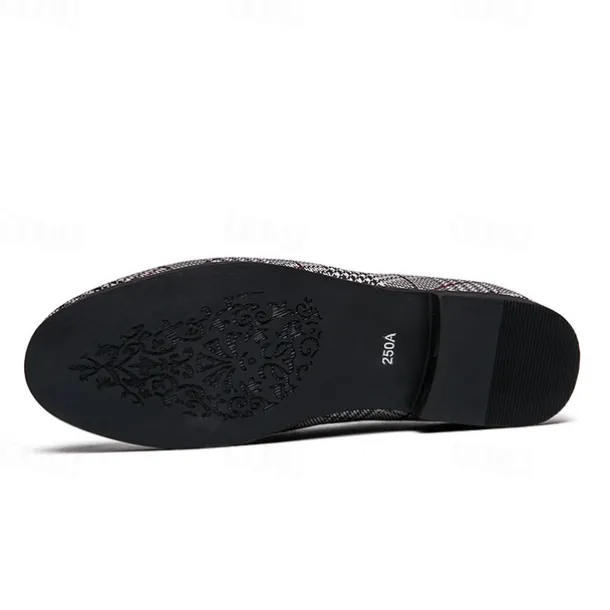 Men's Plaid Fabric Loafers with Metal Buckle – Stylish Slip-On Shoes for Business, Weddings, and Smart-Casual Outfits