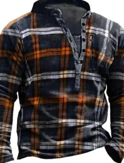 Men's Plaid Graphic Prints Sweatshirt Pullover Long Sleeve Sweatshirt V Neck Henley Collar Designer Basic Casual 3D Print Sports & Outdoor Casual Daily Print Spring & Fall