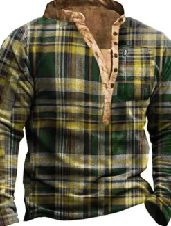 Men's Plaid Graphic Prints Sweatshirt Pullover Long Sleeve Sweatshirt V Neck Henley Collar Designer Basic Casual 3D Print Sports & Outdoor Casual Daily Print Spring & Fall