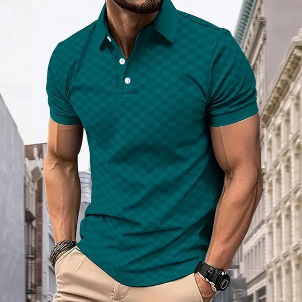 Men's Plaid Polo Short Sleeve Polo Shirts Collared Shirts Business Casual School Outdoor Daily Wear 3D Print Summer Blue Dark Green Purple