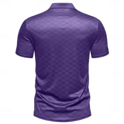 Men's Plaid Polo Short Sleeve Polo Shirts Collared Shirts Business Casual School Outdoor Daily Wear 3D Print Summer Blue Dark Green Purple