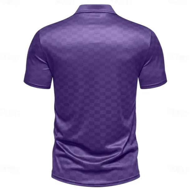 Men's Plaid Polo Short Sleeve Polo Shirts Collared Shirts Business Casual School Outdoor Daily Wear 3D Print Summer Blue Dark Green Purple