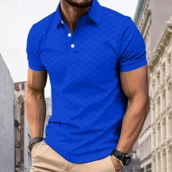 Men's Plaid Polo Short Sleeve Polo Shirts Collared Shirts Business Casual School Outdoor Daily Wear 3D Print Summer Blue Dark Green Purple