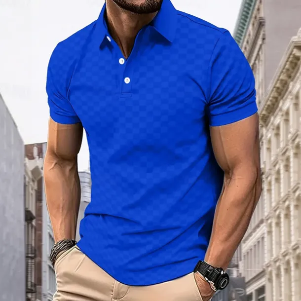 Men's Plaid Polo Short Sleeve Polo Shirts Collared Shirts Business Casual School Outdoor Daily Wear 3D Print Summer Blue Dark Green Purple