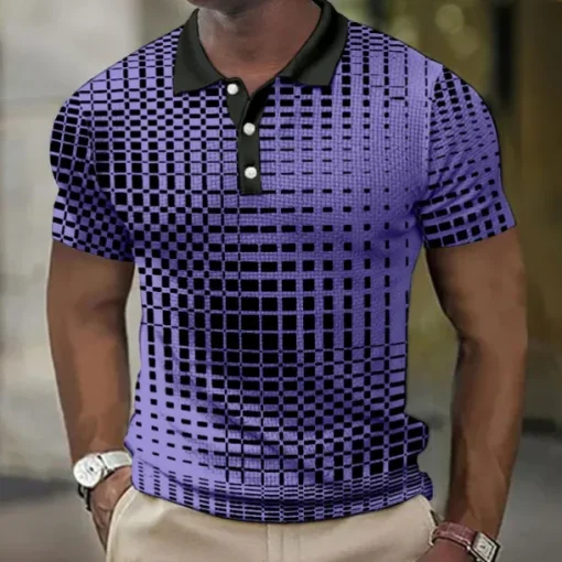 Men's Plaid Waffle Polo Shirts Golf Shirt Short Sleeve Polo Shirts Collared Shirts Vintage Casual Vacation Wear Formal Wear Festival Wear Buttons 3D Print Light Yellow Light Pink Black-White
