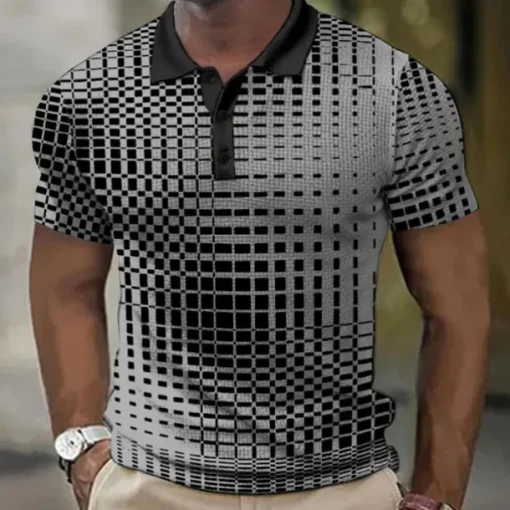 Men's Plaid Waffle Polo Shirts Golf Shirt Short Sleeve Polo Shirts Collared Shirts Vintage Casual Vacation Wear Formal Wear Festival Wear Buttons 3D Print Light Yellow Light Pink Black-White