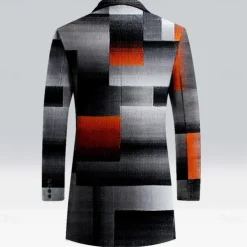 Men's Plaid Winter Coat Fleece Jacket Overcoat Thermal Comfortable Casual Outdoor clothing Daily Wear Streetwear Buttons 3D Print Front Pocket Winter Turndown Long Sleeve Black