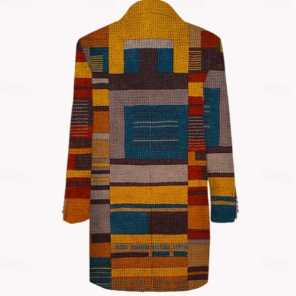 Men's Plaid Winter Coat Fleece Jacket Overcoat Thermal Comfortable Vintage Business Casual Party Evening Wear Daily Wear Buttons 3D Print Front Pocket Winter Turndown Long Sleeve Brown