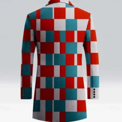 Men's Plaid Winter Coat Fleece Jacket Overcoat Thermal Comfortable Casual Street Outdoor clothing Daily Wear Buttons 3D Print Front Pocket Winter Turndown Long Sleeve Red Blue