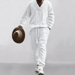 Men's Plain Basic Sweatshirts Sweatshirt Tracksuit Sweatsuit Long Sleeve Sweatshirt V Neck Streetwear Basic Casual Sports & Outdoor Daily Holiday 2 Piece Fall & Winter