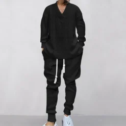 Men's Plain Basic Sweatshirts Sweatshirt Tracksuit Sweatsuit Long Sleeve Sweatshirt V Neck Streetwear Basic Casual Sports & Outdoor Daily Holiday 2 Piece Fall & Winter