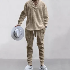 Men's Plain Basic Sweatshirts Sweatshirt Tracksuit Sweatsuit Long Sleeve Sweatshirt V Neck Streetwear Basic Casual Sports & Outdoor Daily Holiday 2 Piece Fall & Winter