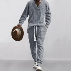 Men's Plain Basic Sweatshirts Sweatshirt Tracksuit Sweatsuit Long Sleeve Sweatshirt V Neck Streetwear Basic Casual Sports & Outdoor Daily Holiday 2 Piece Fall & Winter