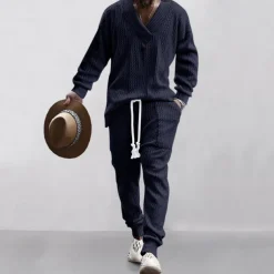 Men's Plain Basic Sweatshirts Sweatshirt Tracksuit Sweatsuit Long Sleeve Sweatshirt V Neck Streetwear Basic Casual Sports & Outdoor Daily Holiday 2 Piece Fall & Winter