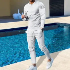 Men's Plain Basic Sweatshirts Sweatshirt Tracksuit Sweatsuit Long Sleeve Sweatshirt Henley Streetwear Basic Casual Sports & Outdoor Daily Holiday 2 Piece Spring & Fall