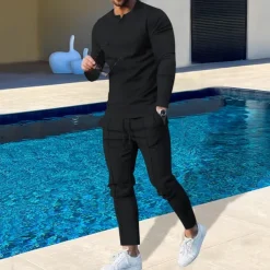 Men's Plain Basic Sweatshirts Sweatshirt Tracksuit Sweatsuit Long Sleeve Sweatshirt Henley Streetwear Basic Casual Sports & Outdoor Daily Holiday 2 Piece Spring & Fall