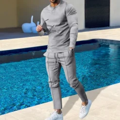 Men's Plain Basic Sweatshirts Sweatshirt Tracksuit Sweatsuit Long Sleeve Sweatshirt Henley Streetwear Basic Casual Sports & Outdoor Daily Holiday 2 Piece Spring & Fall