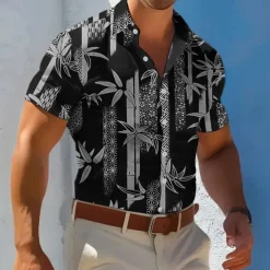 Men's Plants Florals Casual Shirt Summer Hawaiian Shirt Aloha Shirt Short Sleeve Hawaiian Resort Vacation Casual Summer Spring Turndown Button Up Black Blue Brown Green