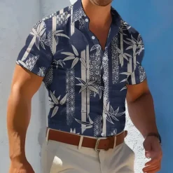 Men's Plants Florals Casual Shirt Summer Hawaiian Shirt Aloha Shirt Short Sleeve Hawaiian Resort Vacation Casual Summer Spring Turndown Button Up Black Blue Brown Green