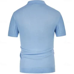 Men's Polo Golf Shirt Business Casual Ribbed Polo Collar Classic Short Sleeve Basic Modern Solid Color Knitted Ribbed Spring & Summer Regular Fit Light Blue Pink Green Polo