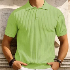 Men's Polo Golf Shirt Business Casual Ribbed Polo Collar Classic Short Sleeve Modern Old Money Style Color Block Knitted Ribbed Spring & Summer Regular Fit Light Blue Pink Green Polo