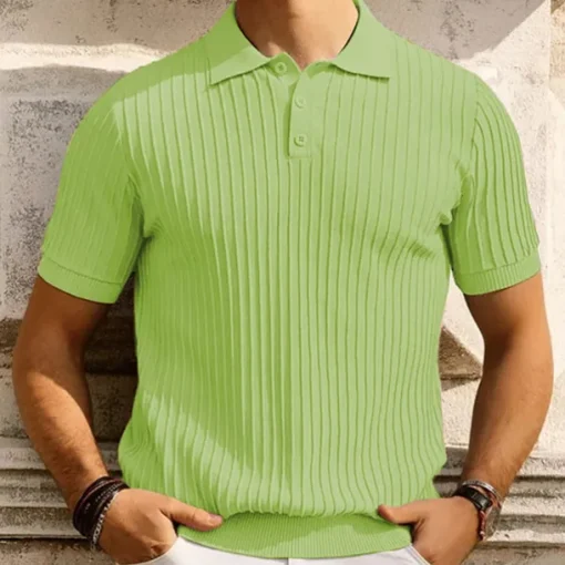 Men's Polo Golf Shirt Business Casual Ribbed Polo Collar Classic Short Sleeve Modern Old Money Style Color Block Knitted Ribbed Spring & Summer Regular Fit Light Blue Pink Green Polo